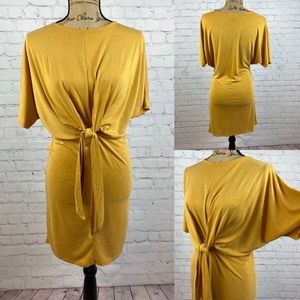 Forever21 Mustard Kimono Sleeve Front Twist Dress